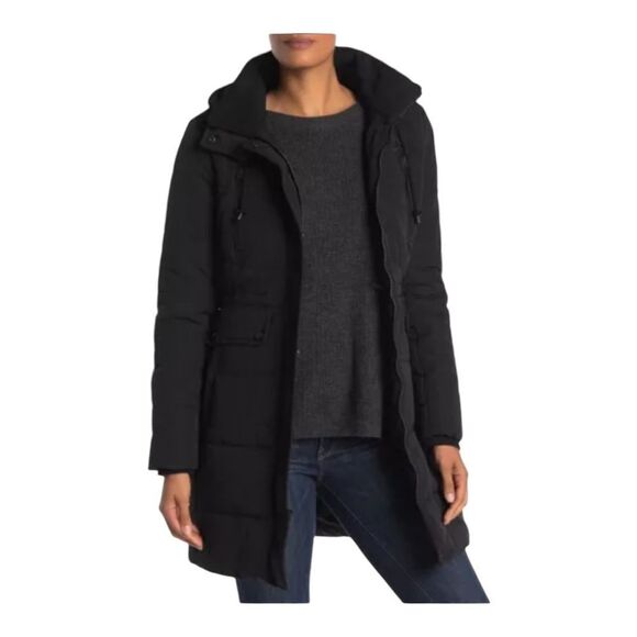 Lucky Brand Missy Black Faux Fur Hooded Parka Jacket Womens Large EUC - Picture 1 of 11